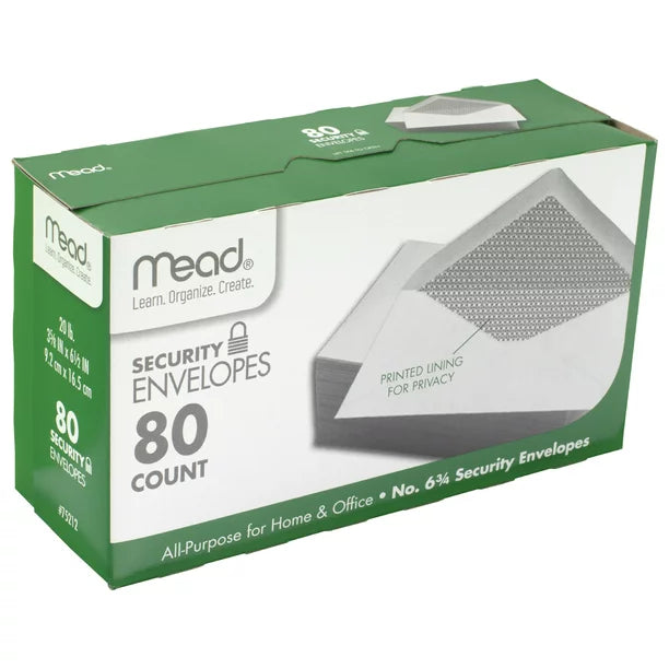 Mead Security No. 6 3/4 Envelopes 80 ct