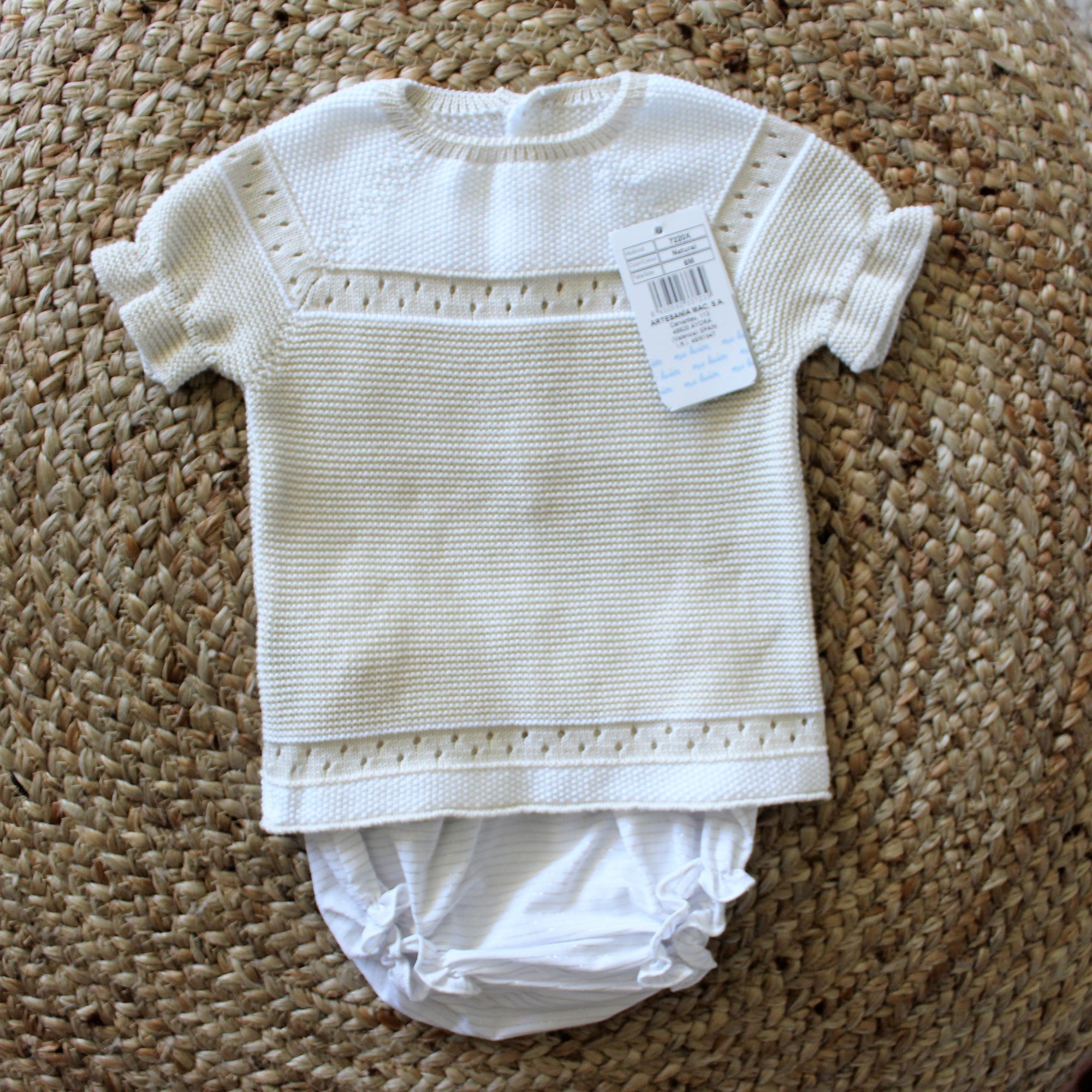 Baby Beige & White Knit Outfit 6 mos